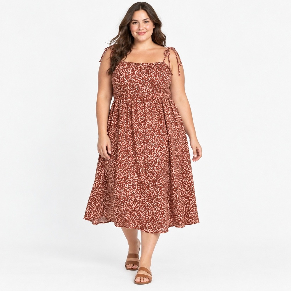 Old Navy Floral Tie Strap Sundress Women 3X Rust Cream Plus Size